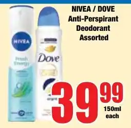 Boxer Superstores NIVEA / DOVE Anti-Perspirant Deodorant Assorted offer