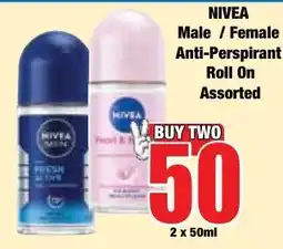 Boxer Superstores NIVEA Male / Female Anti-Perspirant Roll On Assorted offer