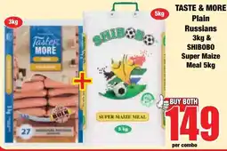 Boxer Superstores Taste & More Plain Russians & SHIBOBO Super Maize Meal offer