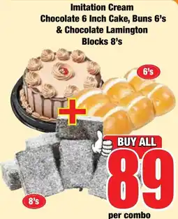 Boxer Superstores Imitation Cream Chocolate 6 Inch Cake, Buns 6's & Chocolate Lamington Blocks 8's offer