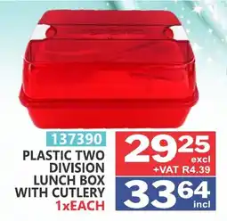 Arrow Cash And Carry PLASTIC TWO DIVISION LUNCH BOX WITH CUTLERY offer