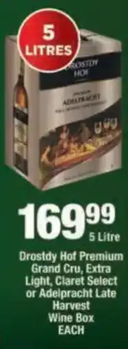OK Liquor Drostdy Hof Premium Grand Cru Extra Light, Claret Select or Adelpracht Late Harvest Wine Box offer