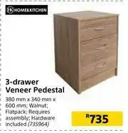 Home & Kitchen 3 Drawer Veneer Pedestal-380mm x 340mm x 600mm