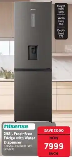 Makro Hisense 298 L Frost-Free Fridge with Water Dispenser offer