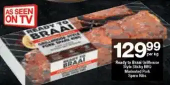 Checkers Ready To Braai Grillhouse Style Sticky BBQ Marinated Pork Spare Ribs offer
