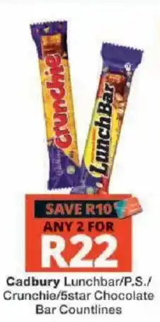 Cadbury Lunchbar/P.S./Crunchie/5star Chocolate Bar Countlines