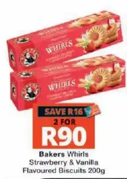Checkers Bakers Whirls Strawberry & Vanilla Flavoured Biscuits offer