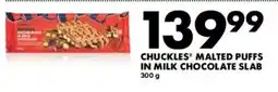 Woolworths Chuckles Malted Puffs in Milk Chocolate Slab offer