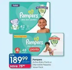 Clicks Pampers - active baby pants or disposable nappies value pack offer
