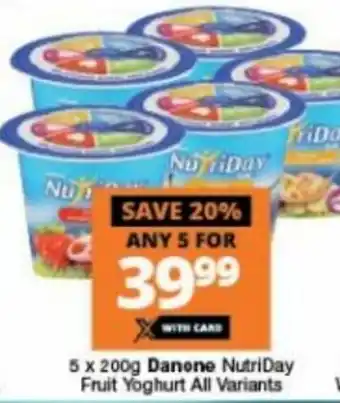 Checkers Danone NutriDay Fruit Yoghurt 5 x 200g offer