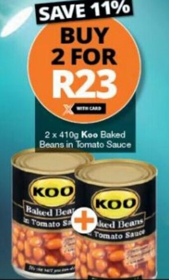 Checkers Koo Baked Beans in Tomato Sauce 2 x 410g offer