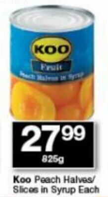 Checkers Koo Peach Halves/Slices in Syrup 825g offer