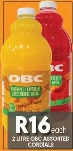 OBC Meat & Chicken 2 LITRE OBC ASSORTED CORDIALS offer