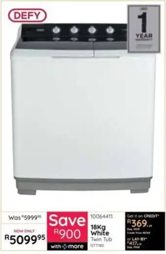 DEFY 18Kg White Twin Tub