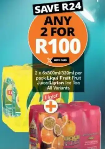 Checkers Liqui Fruit Fruit Juice/Lipton Ice Tea 2 x 6 x 300ml/330ml offer