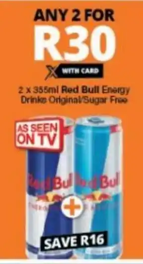 Checkers Red Bull Energy Drinks Original/Sugar Free 2 x 355ml offer