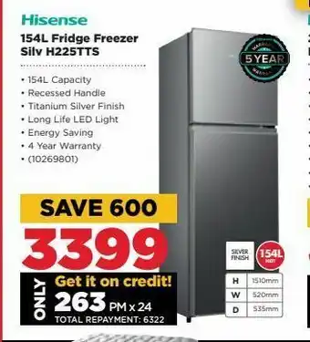 HiFi Corp 154l fridge freezer silver hisense offer