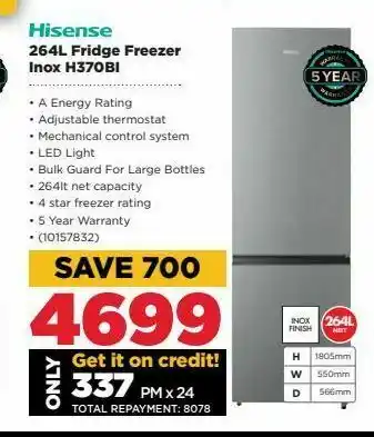 HiFi Corp 264l fridge freezer  inox hisense offer