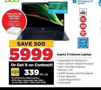 HiFi Corp Aspire 3 celeron laptop acer offer