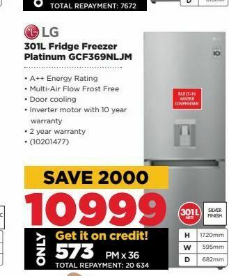 HiFi Corp 301l fridge freezer platinum lg offer