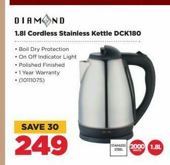 HiFi Corp 1.8l cordless stainless kettle diamond offer