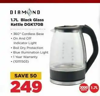 HiFi Corp 1.7l black glass kettle diamond offer
