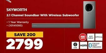 2.1 channel soundbar with wireless subwoofer skyworth