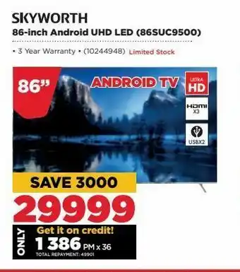 HiFi Corp 86-inch android uhd led tv skyworth offer