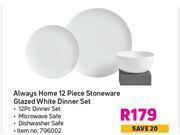 Game Always Home 12 Piece Stoneware Glazed White Dinner Set offer