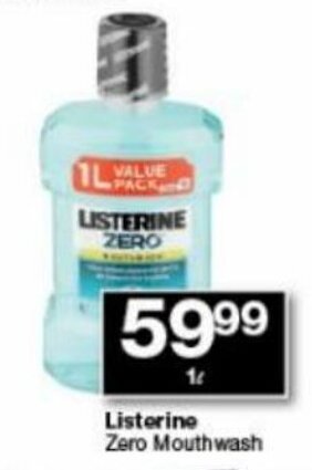 Checkers Listerine Zero Mouthwash 1L offer