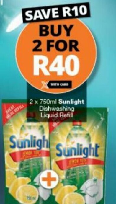 Checkers Sunlight Dishwashing Liquid Refill 2x750ml offer