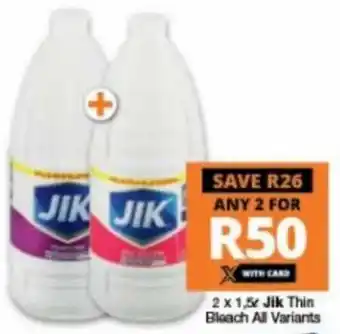 Checkers Jik Thin Bleach All Variants 2x1,5L offer