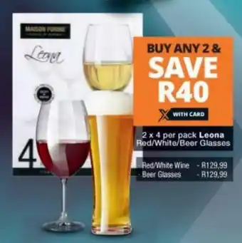 Checkers Leona Red/White/Beer Glasses 2x4 per pack offer