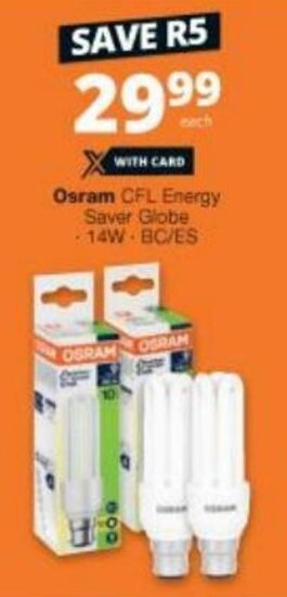 Checkers Osram CFL Energy Saver Globe14W offer