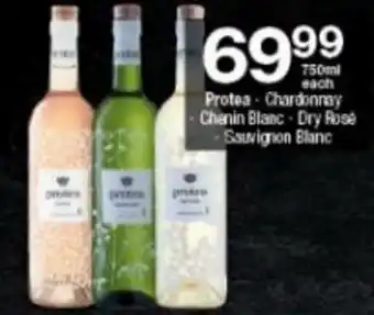 Checkers Protea/Chardonnay/Chenin Blanc/Dry Rose/Sauvignon Blanc 750ml offer