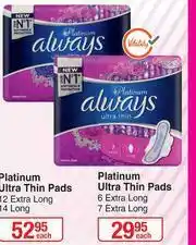 Always Platinum Ultra Thin Pads 6 Extra Long, 7 Extra Long-Each