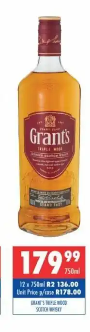Ultra Liquors Grant's Triple Wood Scotch Whisky 750ml offer
