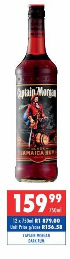 Ultra Liquors Captain Morgan Dark Rum 750ml offer