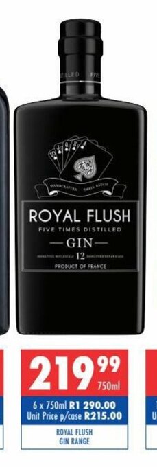 Ultra Liquors Royal Flush Gin Range 750ml offer