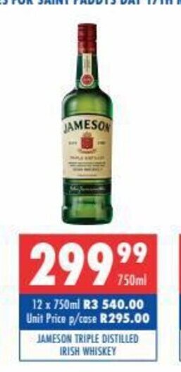 Jameson Triple Distilled Irish Whiskey 750ml