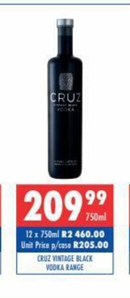 Ultra Liquors Cruz Vintage Black Vodka Range 750ml offer