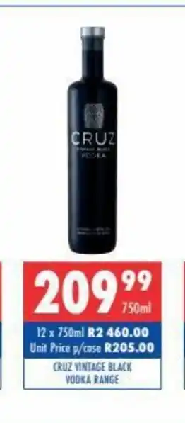 Ultra Liquors Cruz Vintage Black Vodka Range 750ml offer