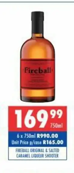 Ultra Liquors Fireball Original & Salted Caramel Liqueur Shooter 750ml offer