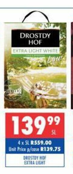 Ultra Liquors Drostdy Hof Extra Light 5L offer