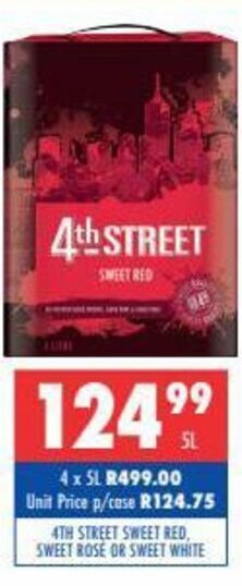 Ultra Liquors 4th Street Sweet Red, Sweet Rose or Sweet White 5L offer