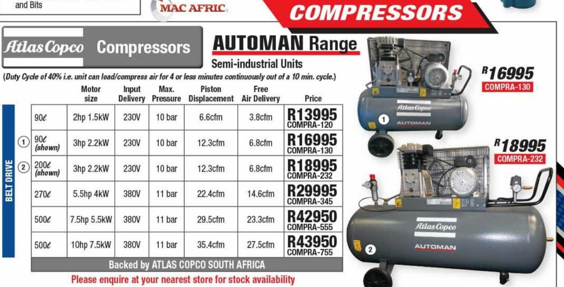 Compressors Automan Range offer at Adendorff Machinery Mart