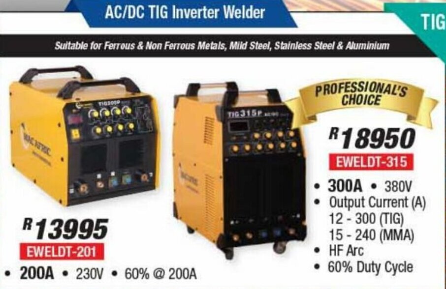 AC/DC TIG Inverter Welder 200A offer at Adendorff Machinery Mart