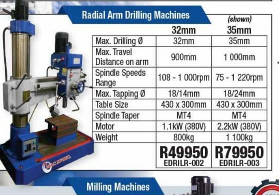 Radial Arm Drilling Machines 32mm EDRILR002 offer at Adendorff