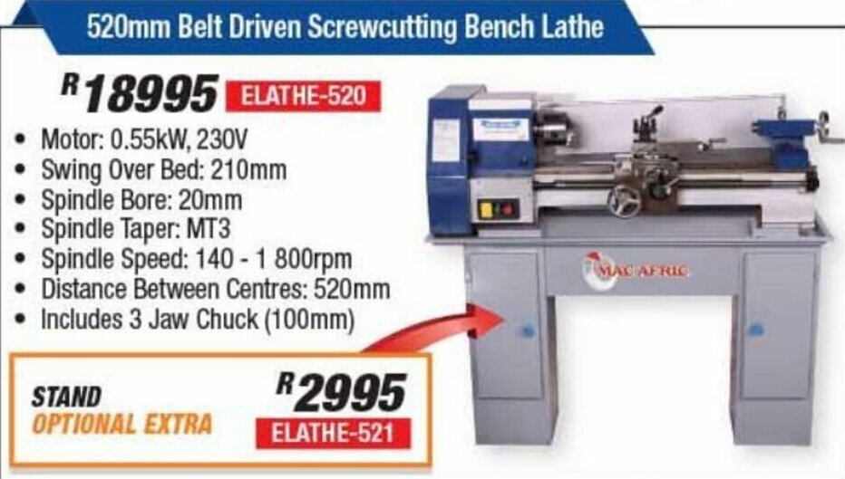 Belt Driven Screwcutting Bench Lathe 520mm offer at Adendorff Machinery