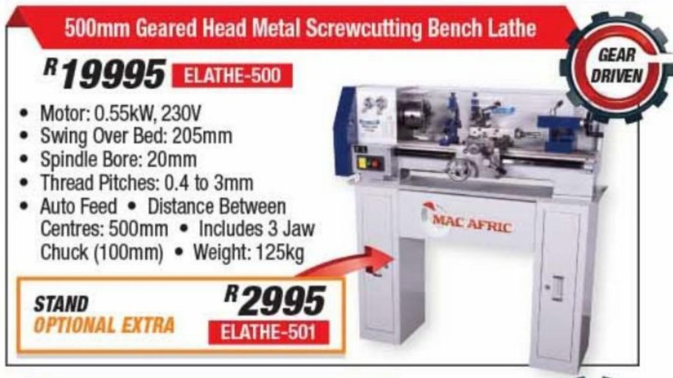 Geared Head Metal Screwcutting Bench Lathe offer at Adendorff Machinery